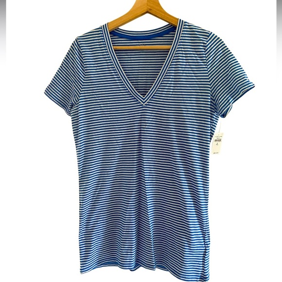 NWT GAP Blue Striped V-Neck Women's Top MEDIUM TALL - Picture 1 of 4